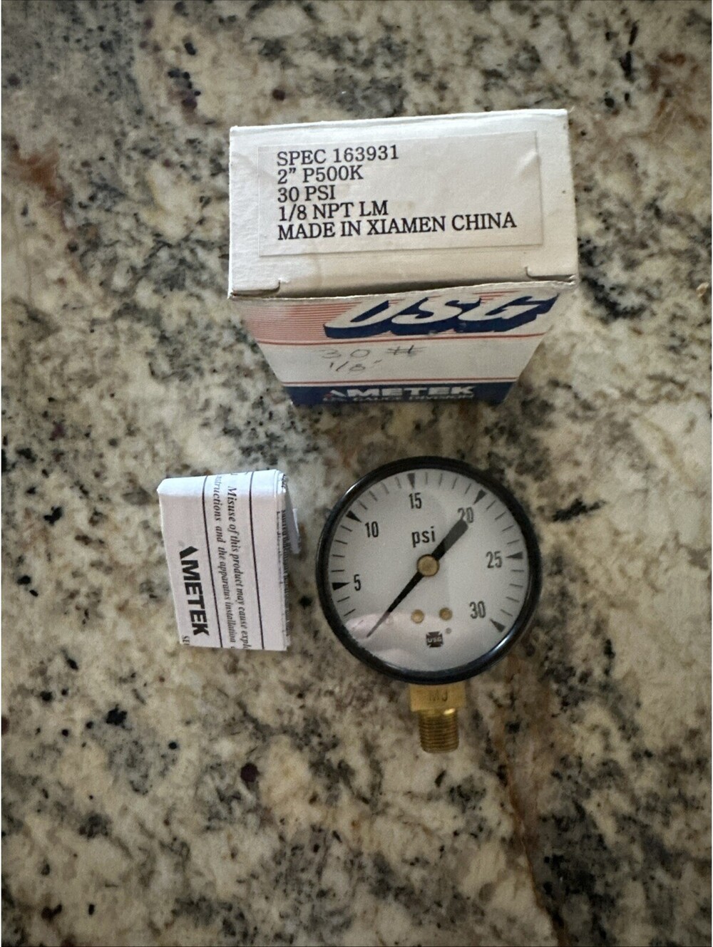 AMETEK U.S. Gauge (USG) P500 series pressure gauge Spec 163931 - 30 PSI - NEW